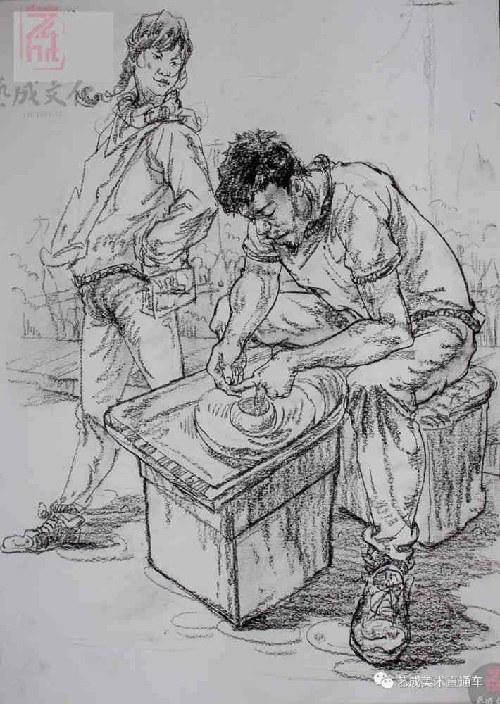 今天廣州十大畫室老師送你近兩年廣東模考速寫高分卷,57