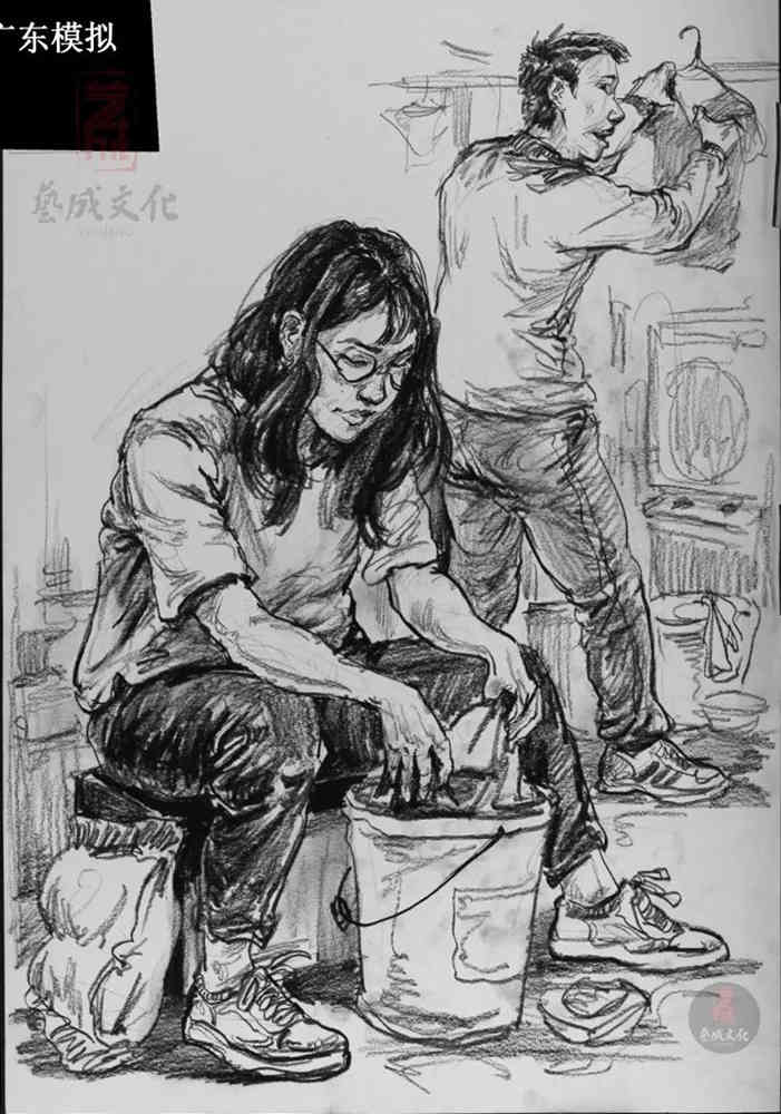 今天廣州十大畫室老師送你近兩年廣東模考速寫高分卷,09