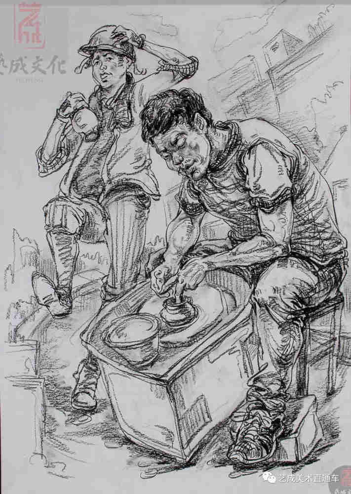 今天廣州十大畫室老師送你近兩年廣東模考速寫高分卷,42