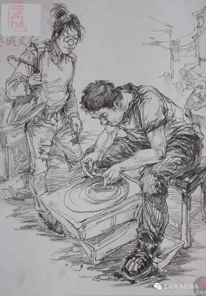 今天廣州十大畫室老師送你近兩年廣東模考速寫高分卷,44