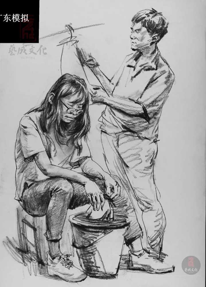 今天廣州十大畫室老師送你近兩年廣東模考速寫高分卷,11