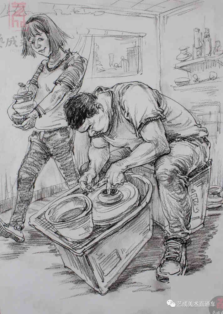 今天廣州十大畫室老師送你近兩年廣東模考速寫高分卷,48