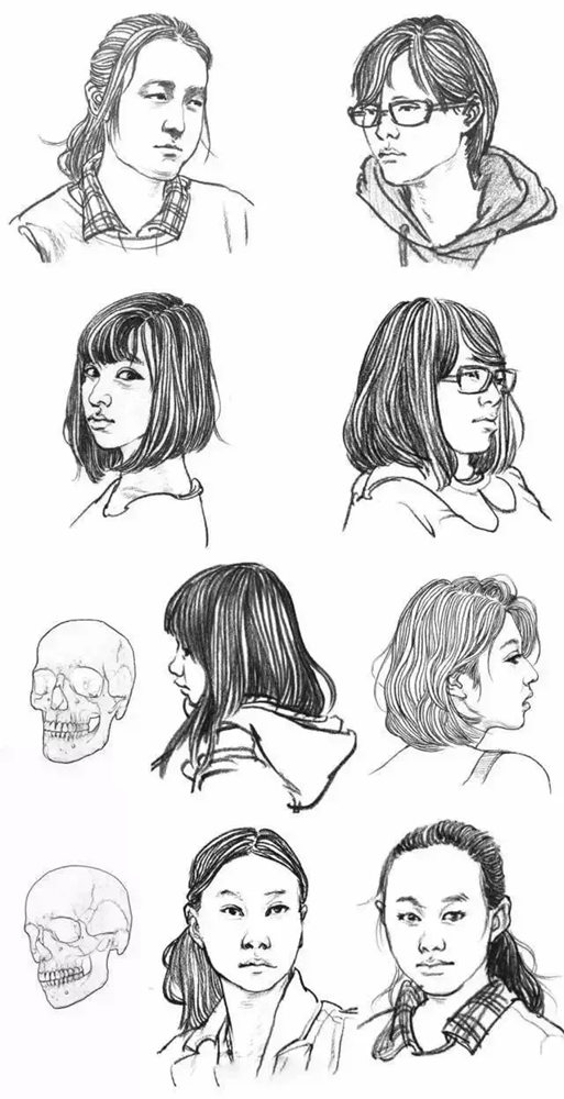 廣州畫室排名前三畫室整理的62個(gè)角度的人物頭發(fā)速寫畫法教,01